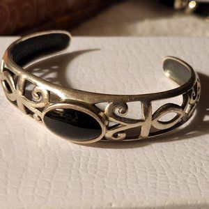 Vintage Sterling Silver Black Onyx Cab Cuff Nice … - image 1